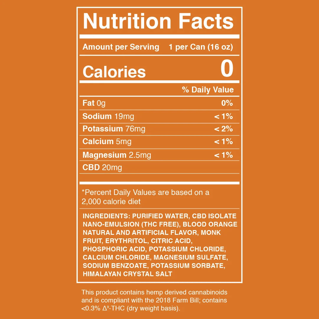 Nutrition facts label for a product with CBD content on an orange background