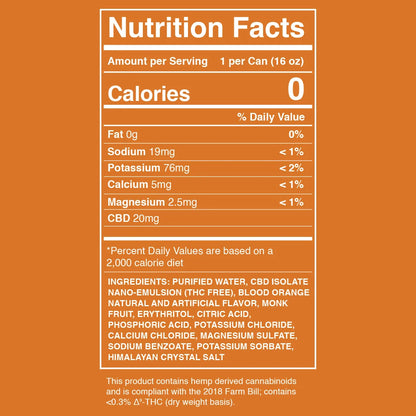 Nutrition facts label for a product with CBD content on an orange background